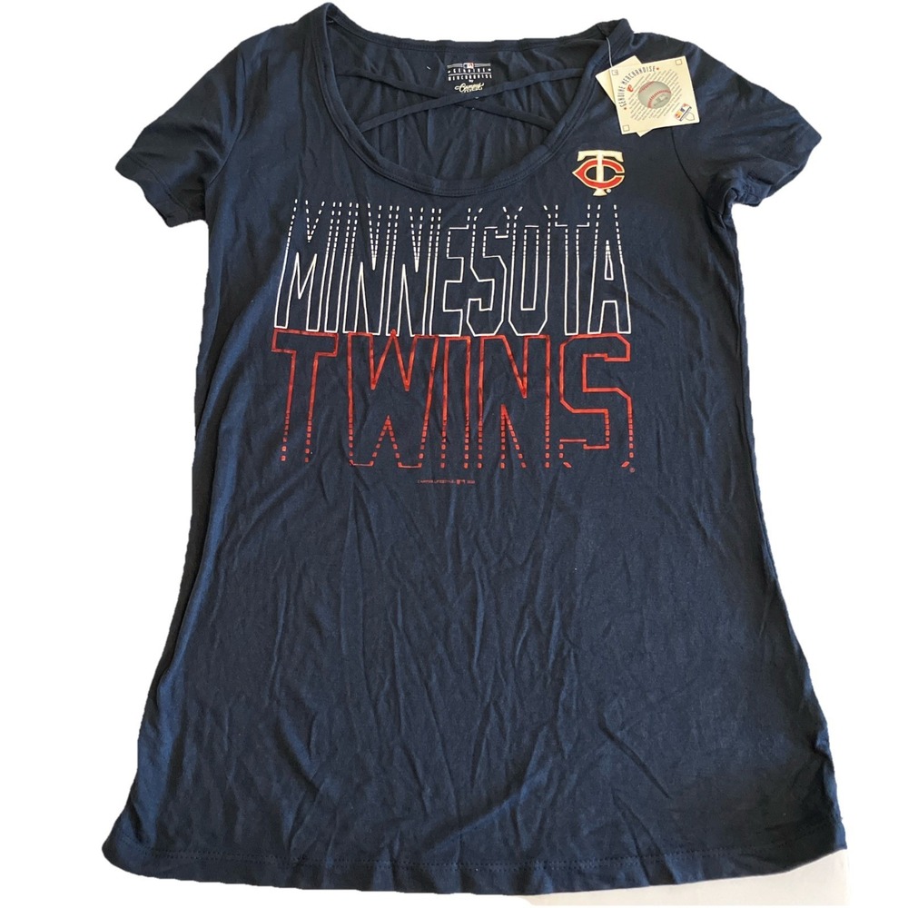 Campus Lifestyle Minnesota Twins Tee Women XS Blue New Crisscross MLB 78165L